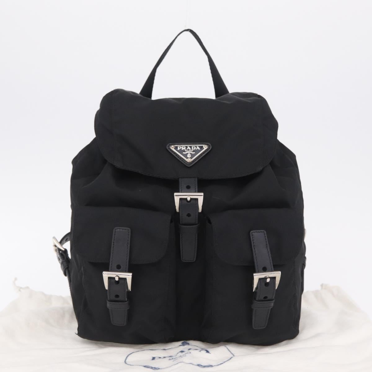 PRADA Backpack Nylon Black Silver Auth 204626V