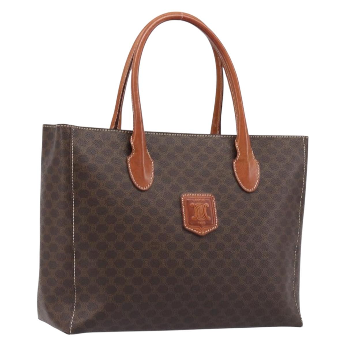 CELINE Macadam Hand Bag PVC Leather Brown Gold Tone Auth 204628V