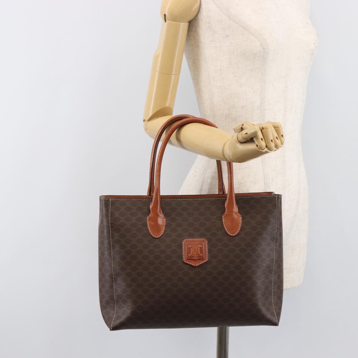 CELINE Macadam Hand Bag PVC Leather Brown Gold Tone Auth 204628V
