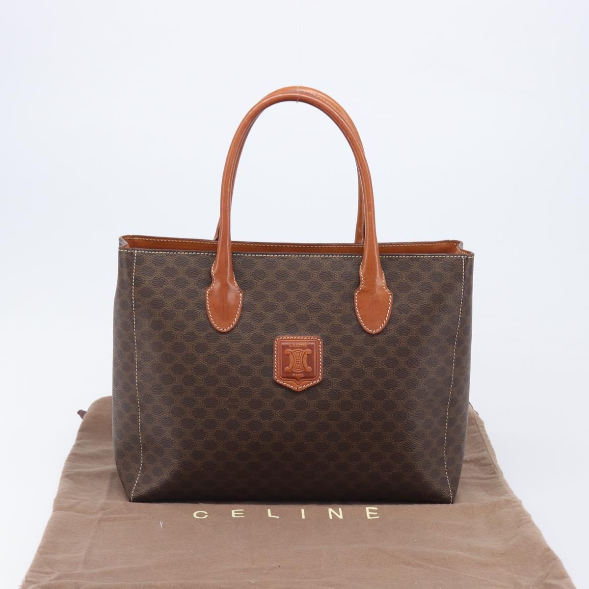 CELINE Macadam Hand Bag PVC Leather Brown Gold Tone Auth 204628V