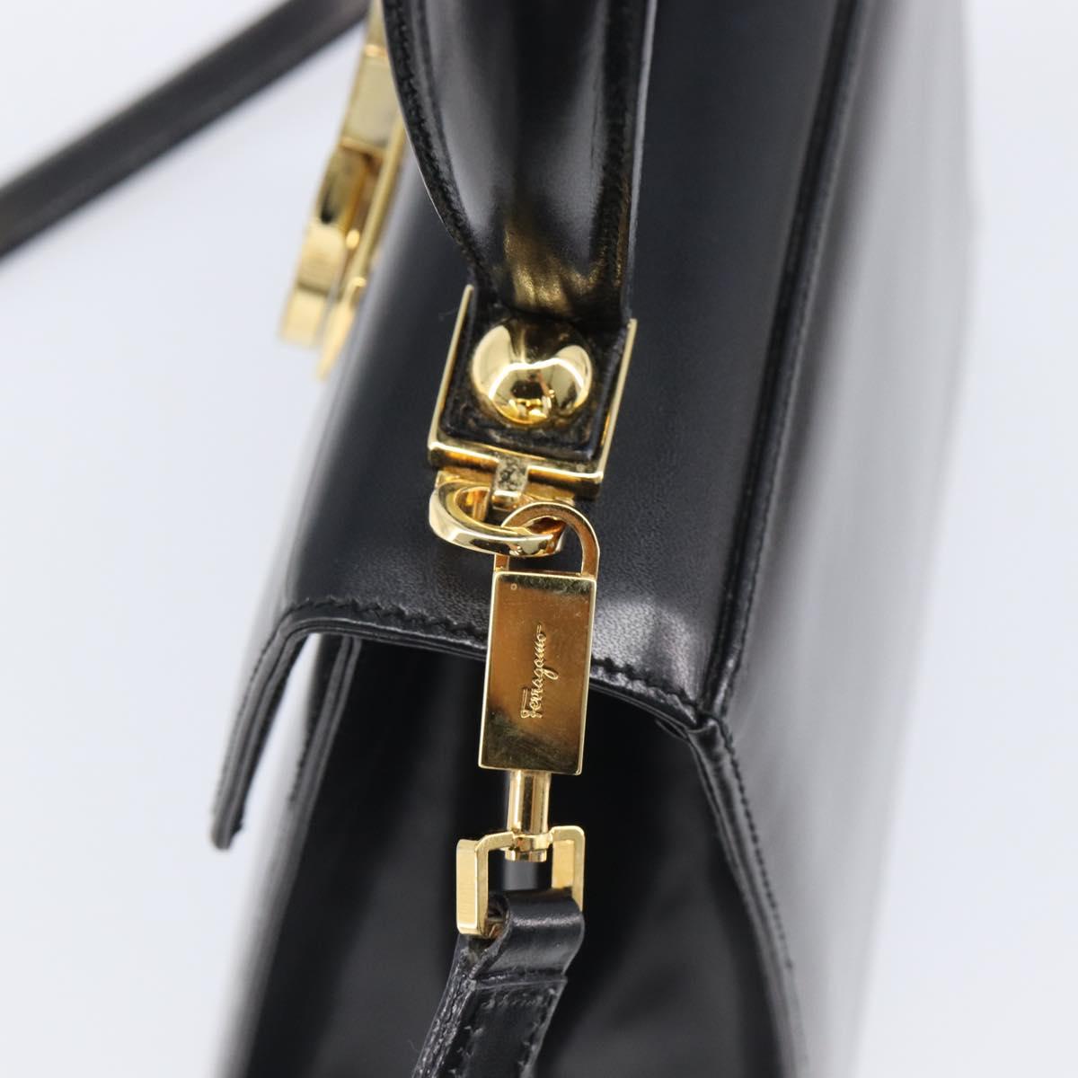 Salvatore Ferragamo Gancini Hand Bag Leather 2way Black Gold Tone Auth 204629V