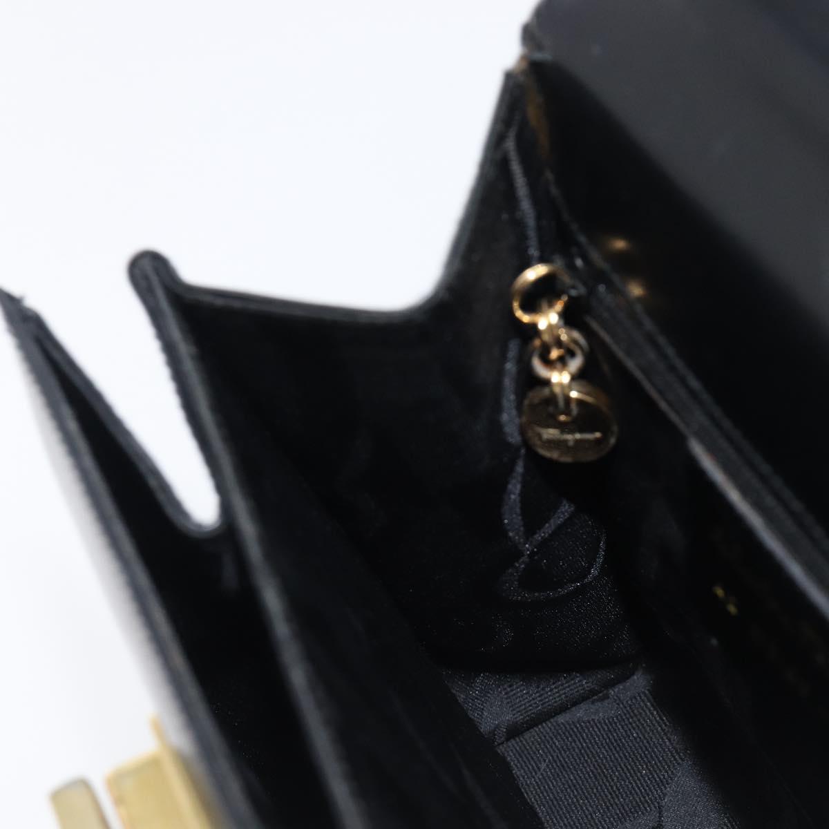 Salvatore Ferragamo Gancini Hand Bag Leather 2way Black Gold Tone Auth 204629V