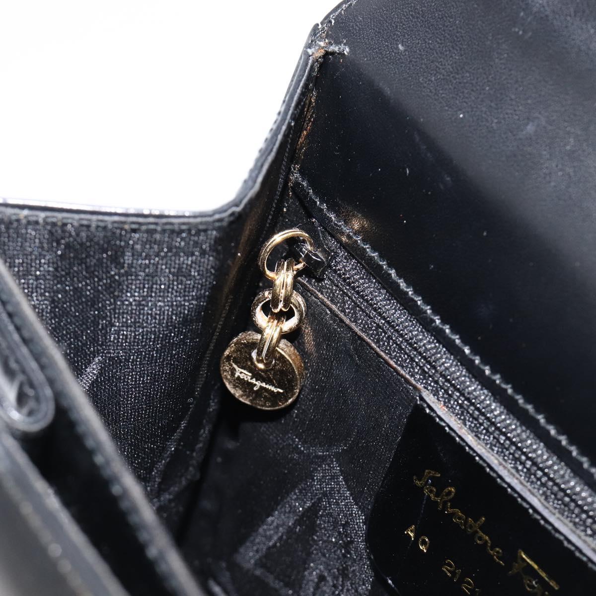 Salvatore Ferragamo Gancini Hand Bag Leather 2way Black Gold Tone Auth 204629V