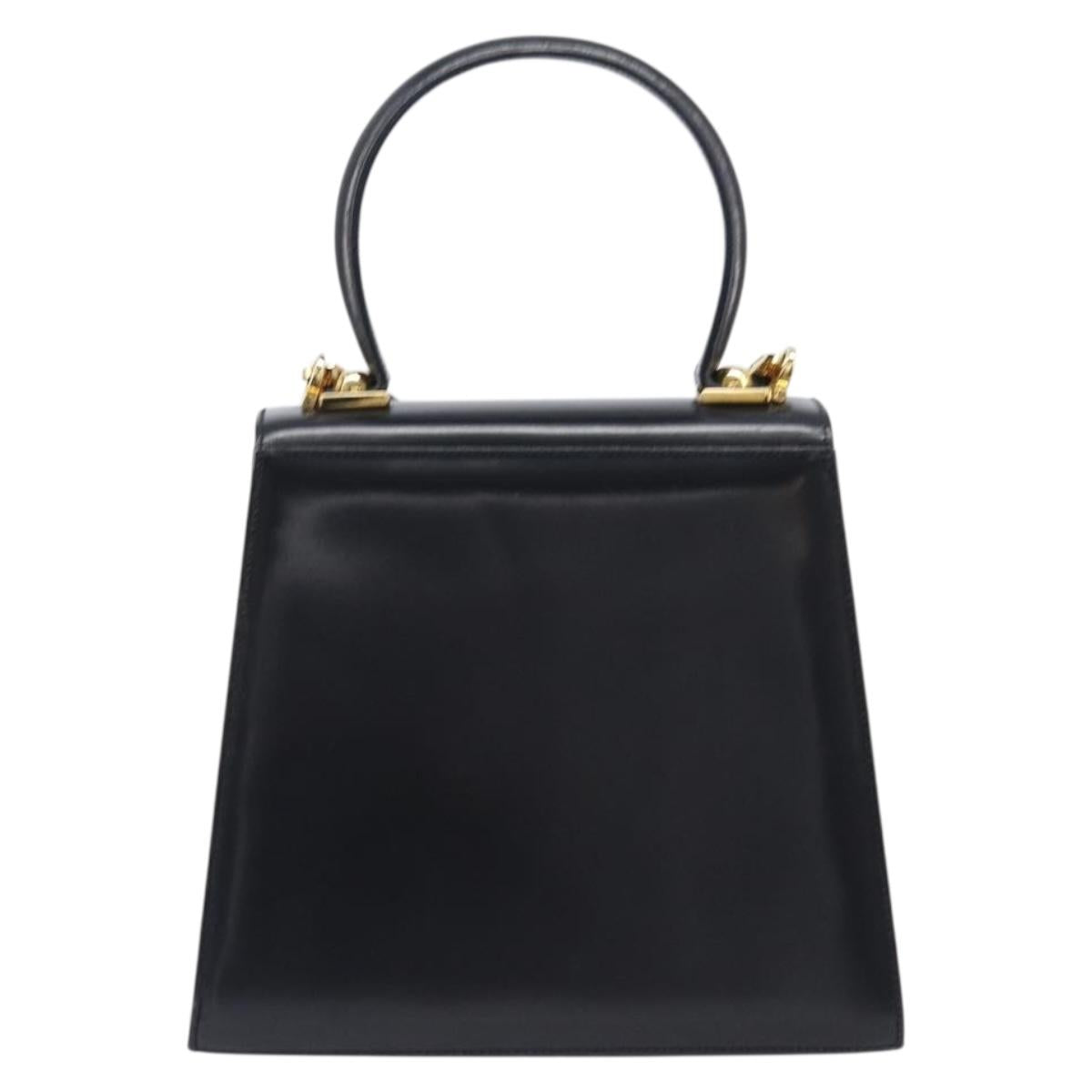 Salvatore Ferragamo Gancini Hand Bag Leather 2way Black Gold Tone Auth 204629V