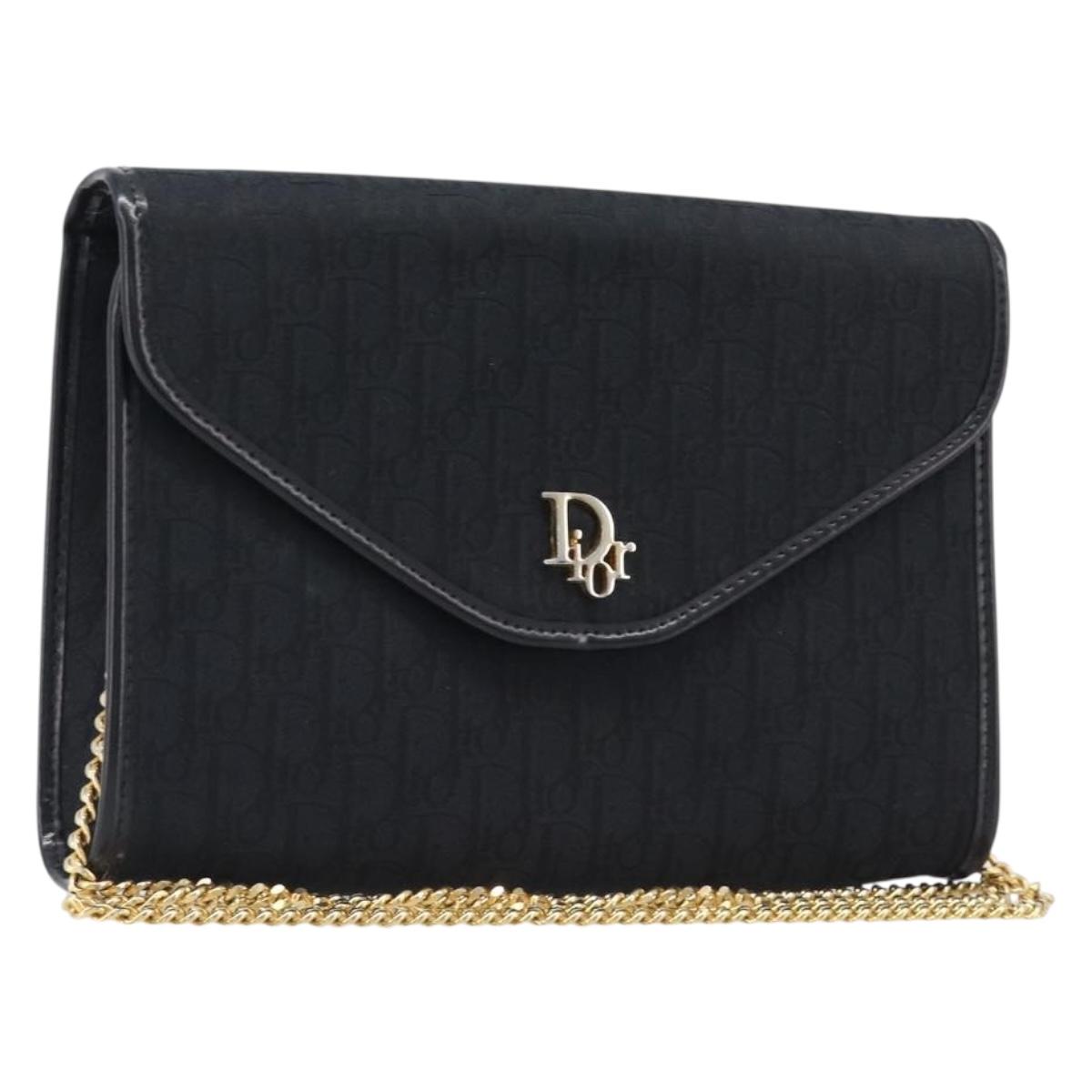 Christian Dior Trotter Canvas Chain Shoulder Bag Black Gold Tone Auth 204630V