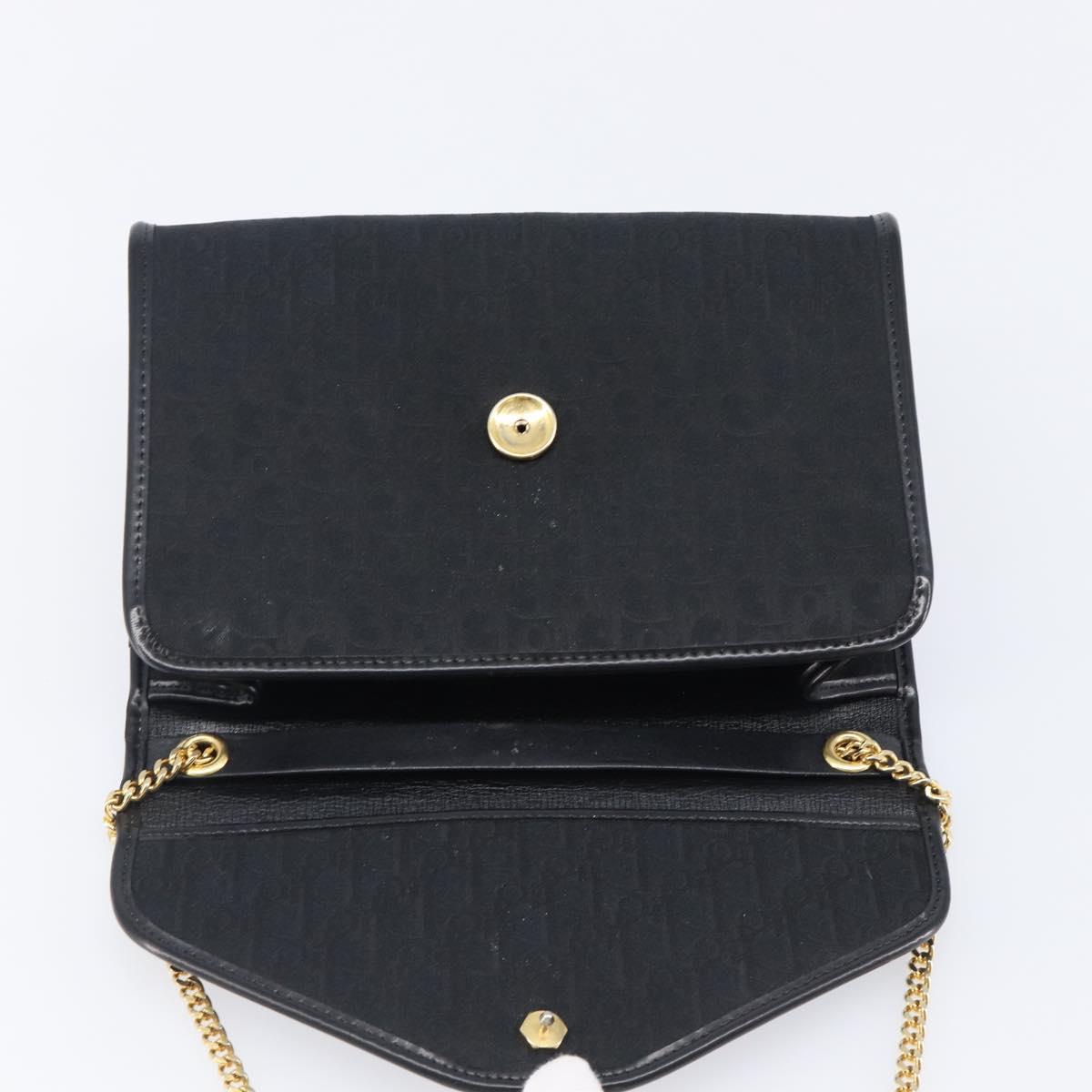 Christian Dior Trotter Canvas Chain Shoulder Bag Black Gold Tone Auth 204630V