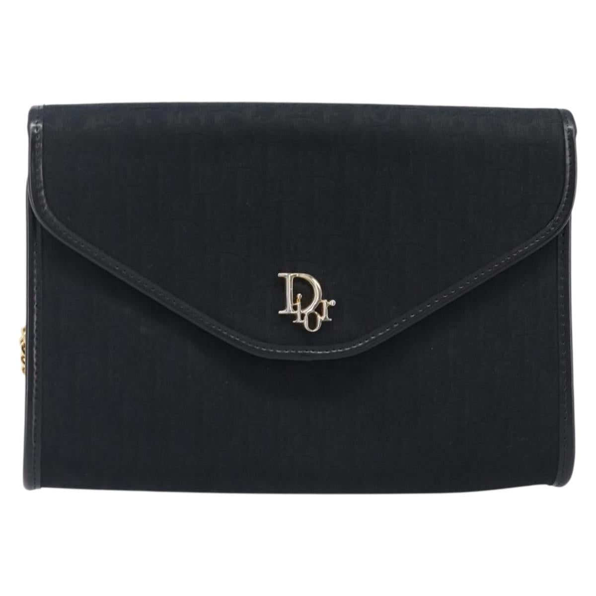 Christian Dior Trotter Canvas Chain Shoulder Bag Black Gold Tone Auth 204630V