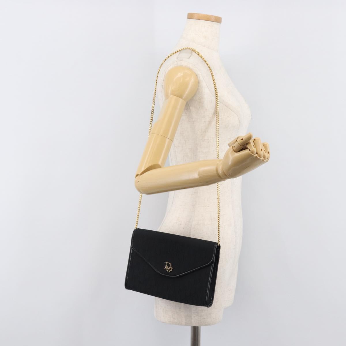 Christian Dior Trotter Canvas Chain Shoulder Bag Black Gold Tone Auth 204630V