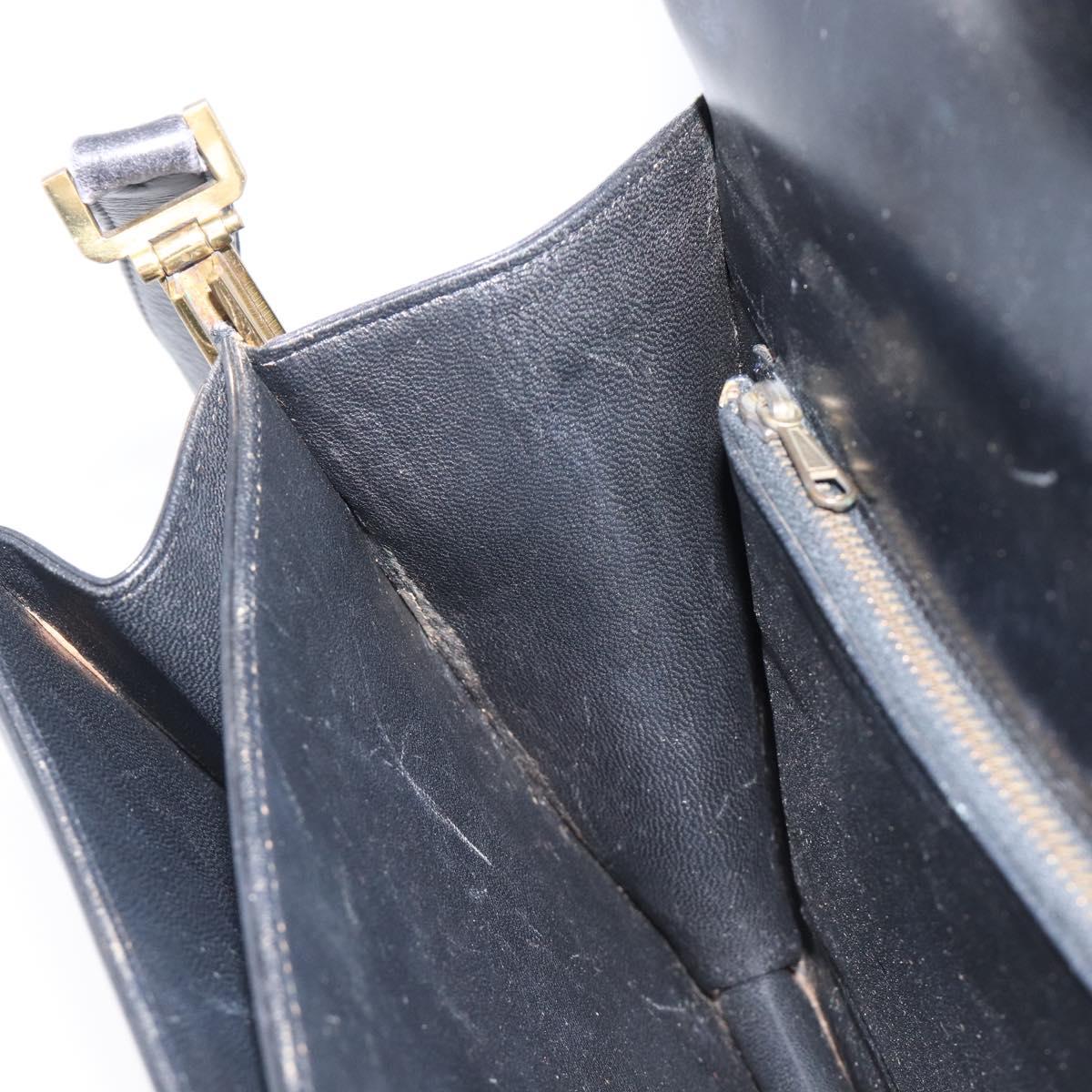 CELINE Horse Carriage Shoulder Bag Leather Black Gold Tone Auth 204631