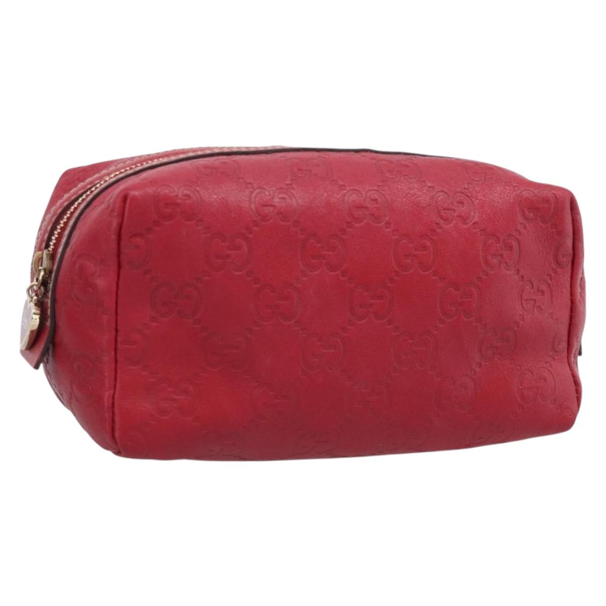 GUCCI GuccissimaGG Cosmetics Pouch Leather Red Gold Tone 153227 Auth 204633V