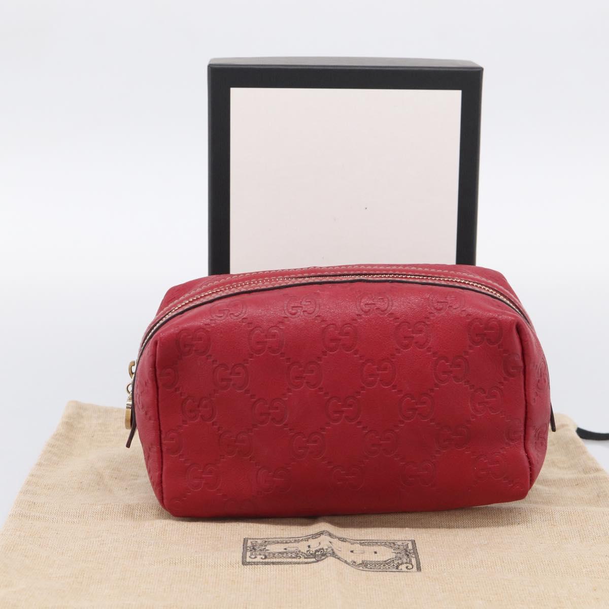 GUCCI GuccissimaGG Cosmetics Pouch Leather Red Gold Tone 153227 Auth 204633V