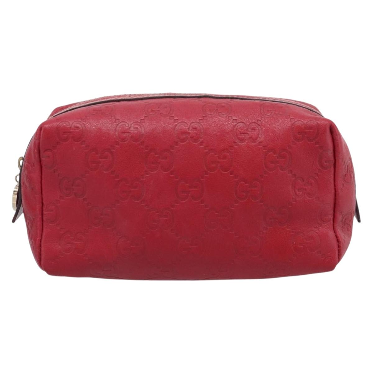 GUCCI GuccissimaGG Cosmetics Pouch Leather Red Gold Tone 153227 Auth 204633V
