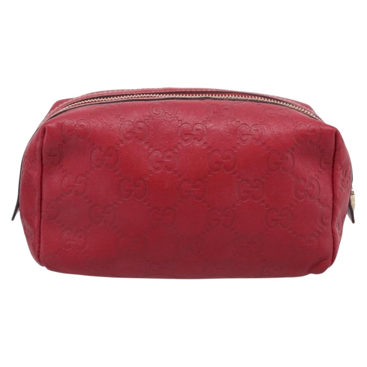 GUCCI GuccissimaGG Cosmetics Pouch Leather Red Gold Tone 153227 Auth 204633V