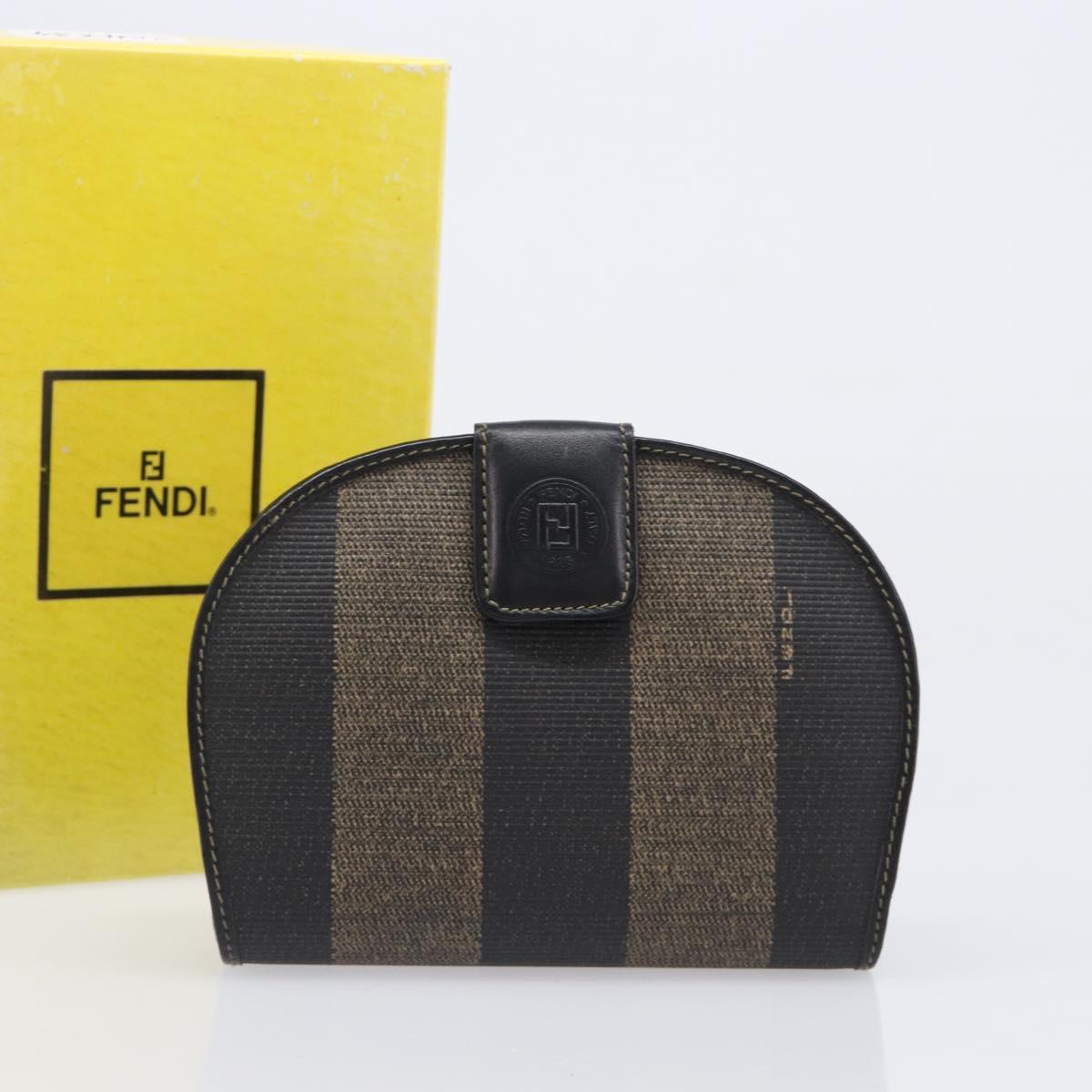 FENDI Pecan Compact Wallet PVC Leather Brown Auth 204634V