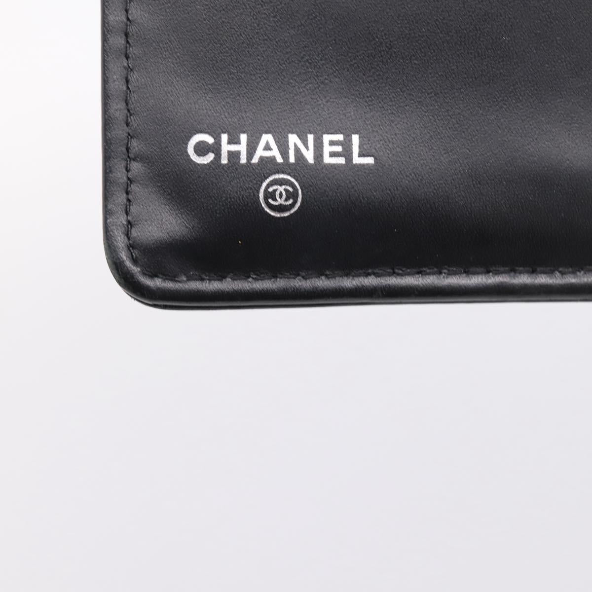 CHANEL Matelasse Long Wallet Patent Leather Black Silver CC Auth 204635