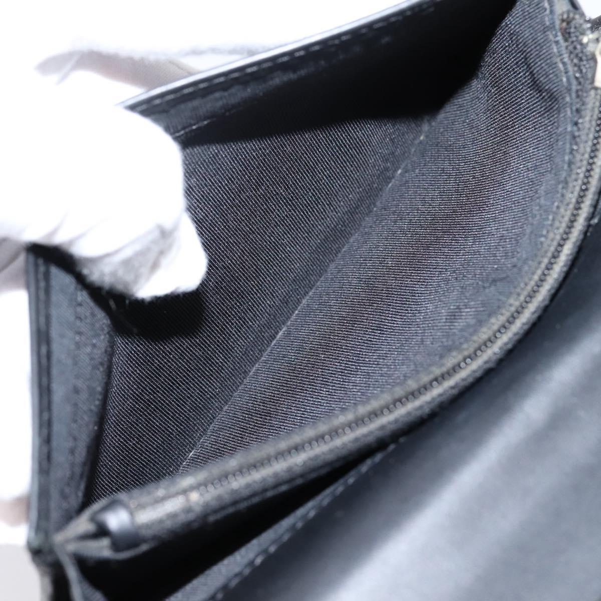 CHANEL Matelasse Long Wallet Patent Leather Black Silver CC Auth 204635