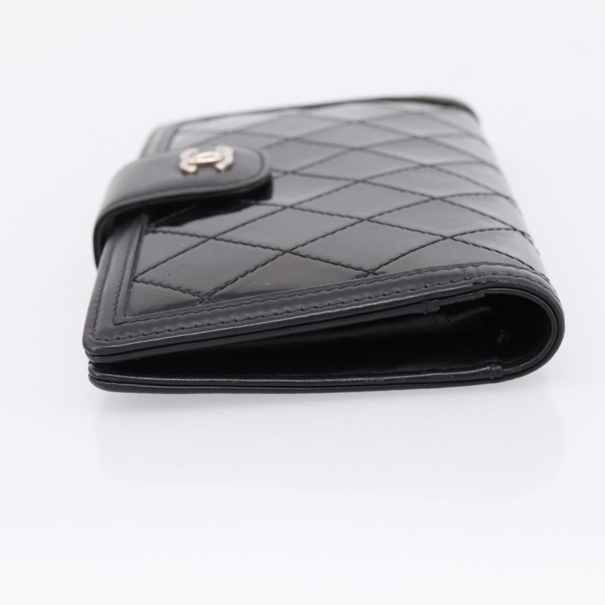 CHANEL Matelasse Long Wallet Patent Leather Black Silver CC Auth 204635