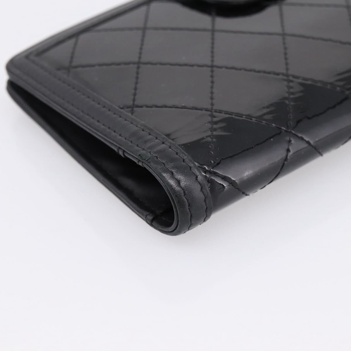CHANEL Matelasse Long Wallet Patent Leather Black Silver CC Auth 204635