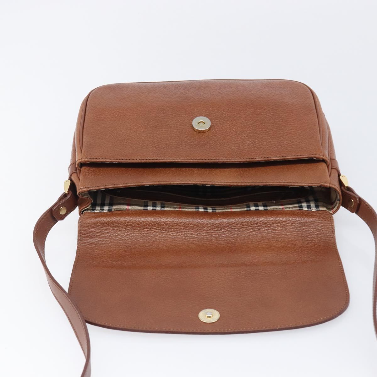Burberrys Shoulder Bag Leather Brown Gold Tone Auth 204636
