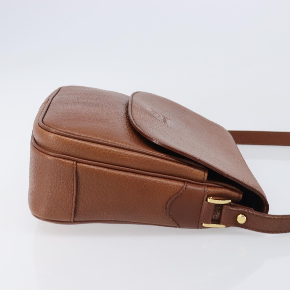 Burberrys Shoulder Bag Leather Brown Gold Tone Auth 204636