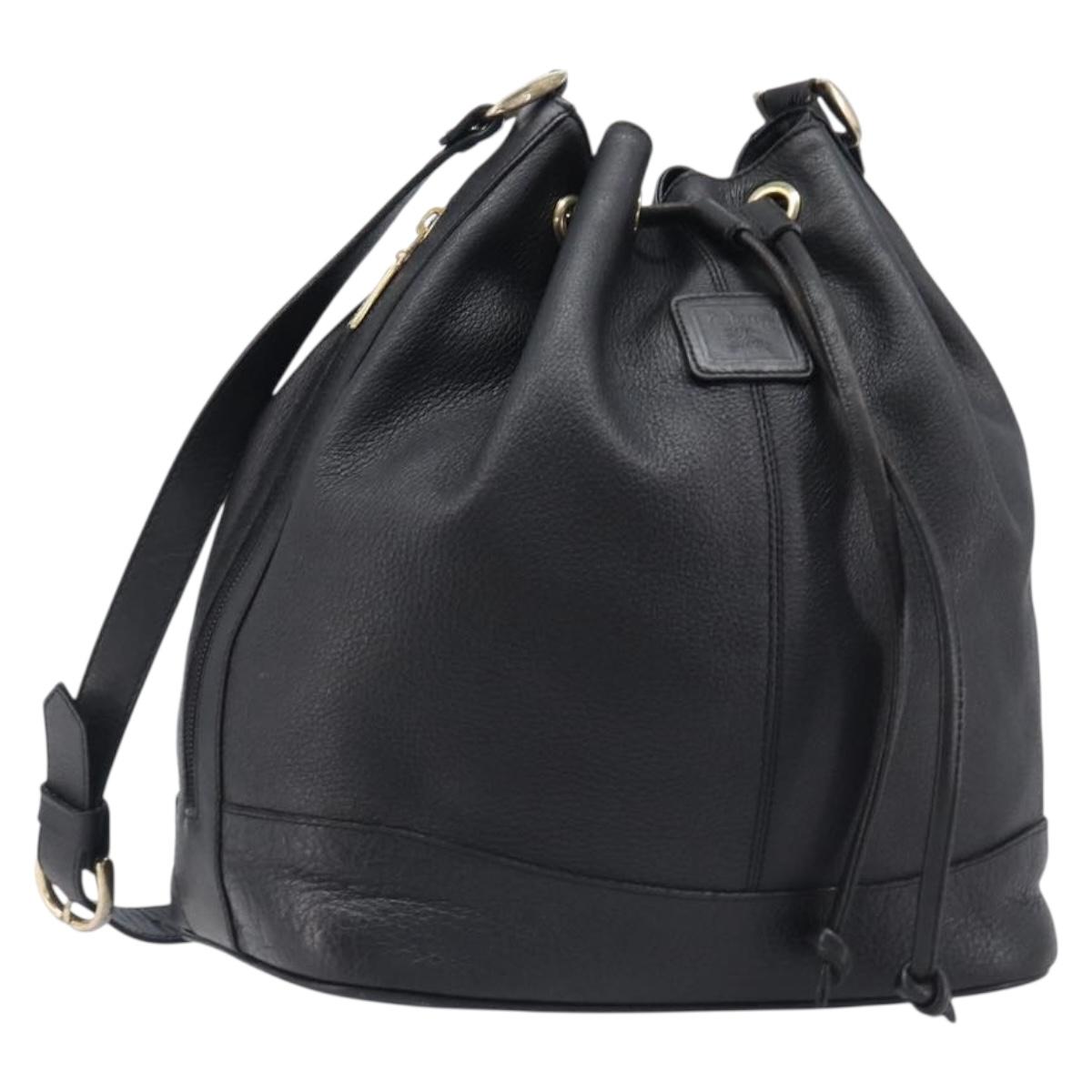 Burberrys Shoulder Bag Leather Black Gold Tone Auth 204637A