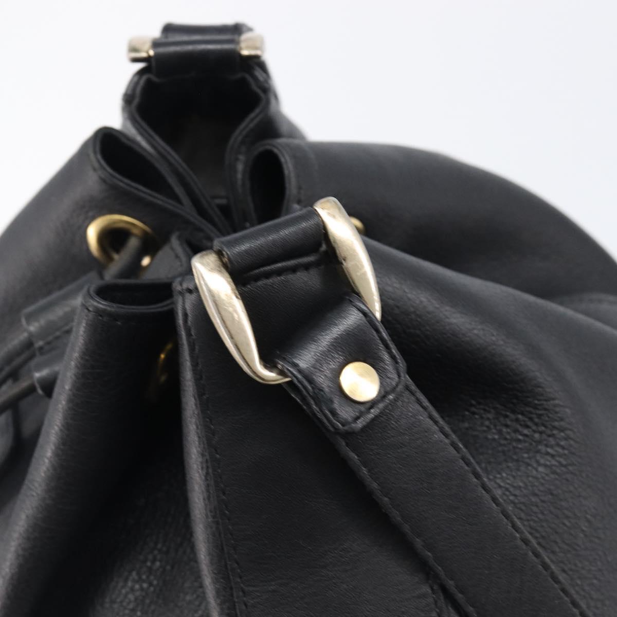 Burberrys Shoulder Bag Leather Black Gold Tone Auth 204637A