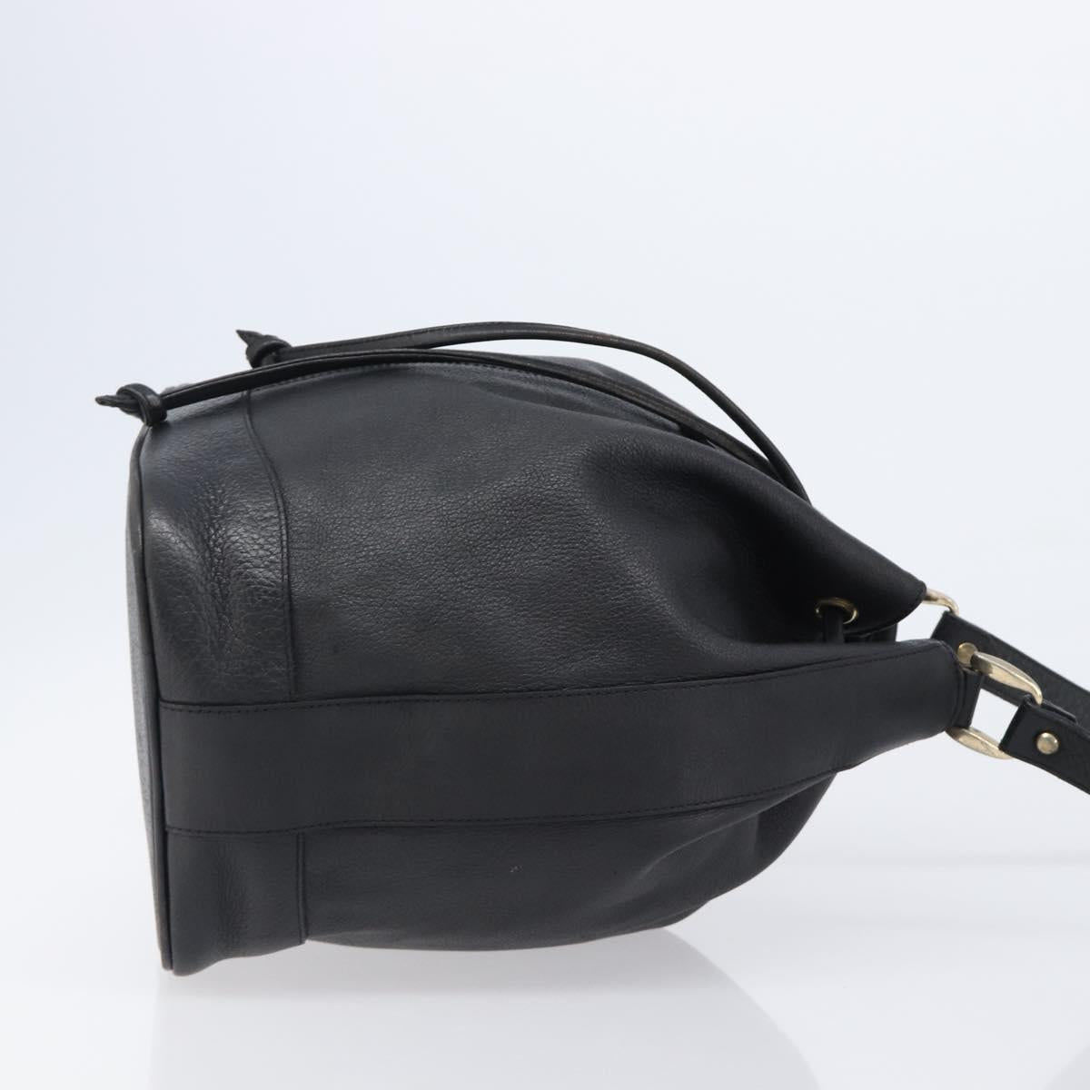 Burberrys Shoulder Bag Leather Black Gold Tone Auth 204637A