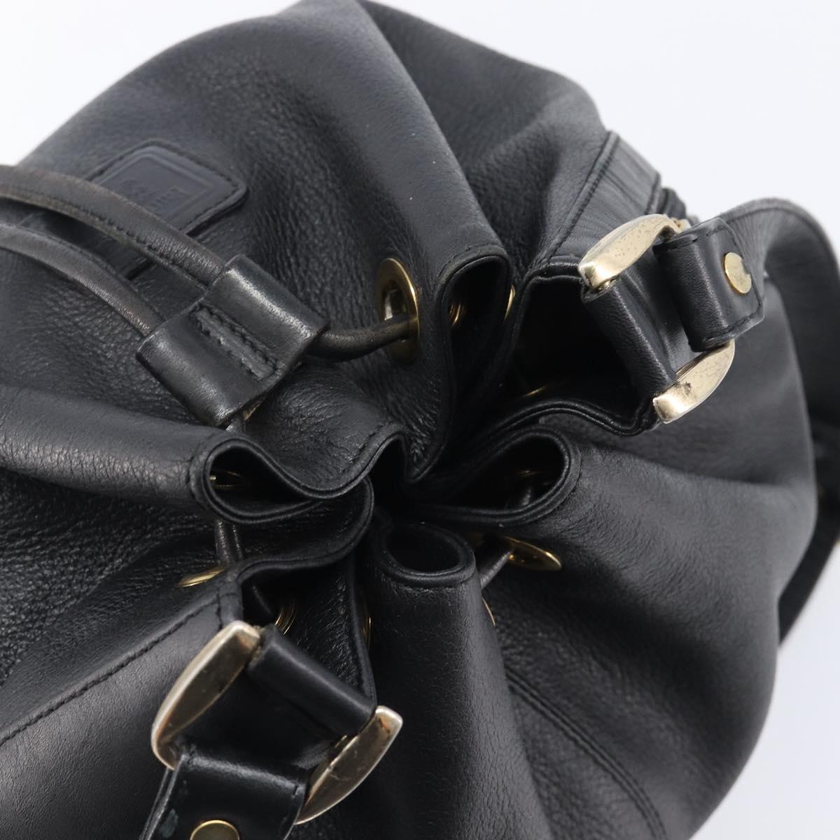 Burberrys Shoulder Bag Leather Black Gold Tone Auth 204637A