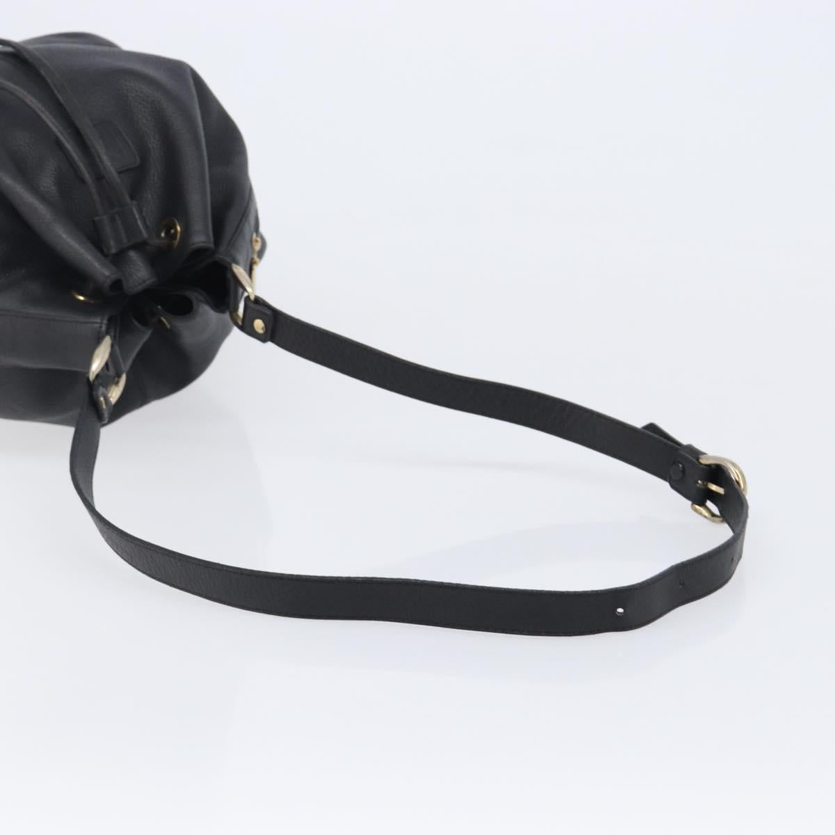 Burberrys Shoulder Bag Leather Black Gold Tone Auth 204637A