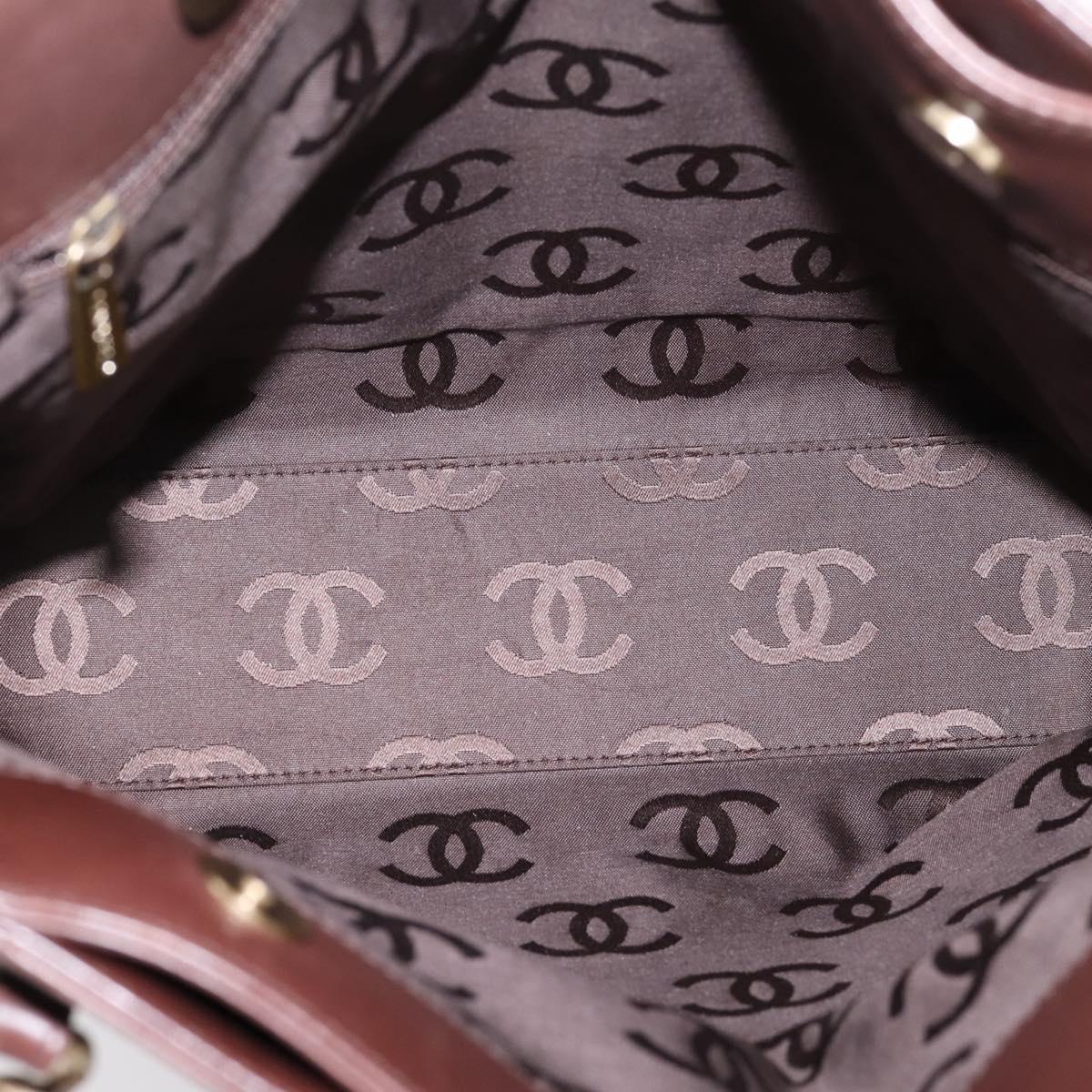 CHANEL Tote Bag Leather Brown Gold Tone CC Auth 204638V