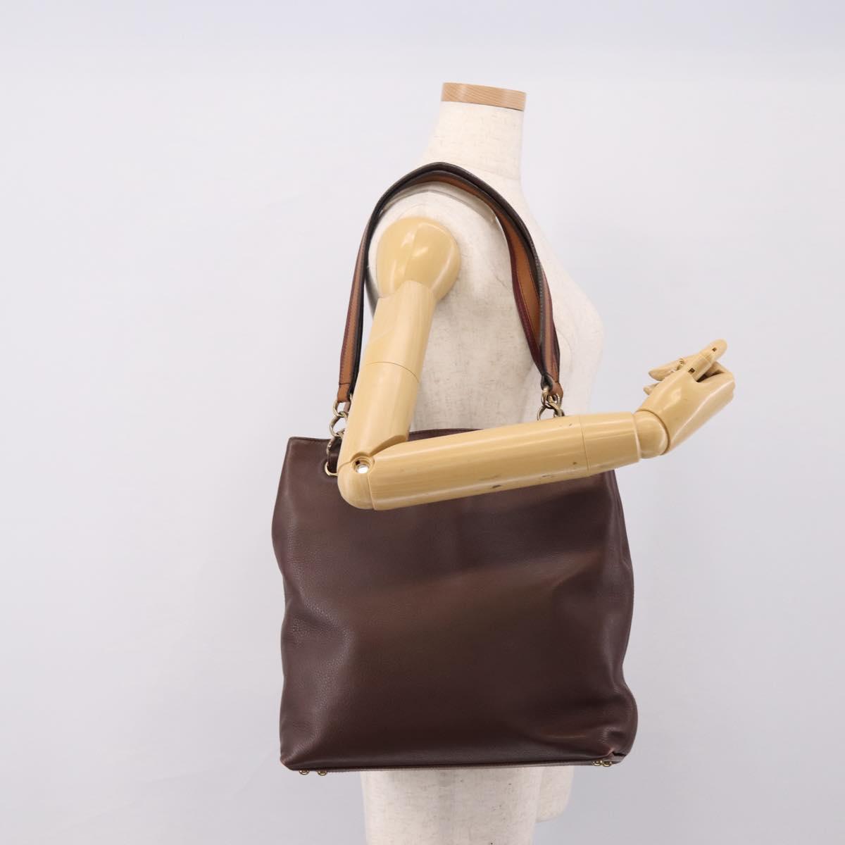 CHANEL Tote Bag Leather Brown Gold Tone CC Auth 204638V
