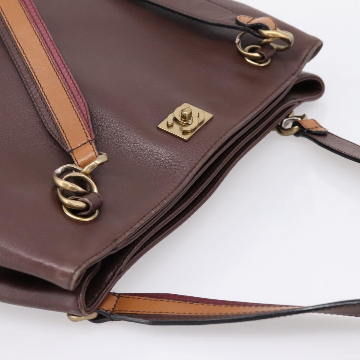 CHANEL Tote Bag Leather Brown Gold Tone CC Auth 204638V