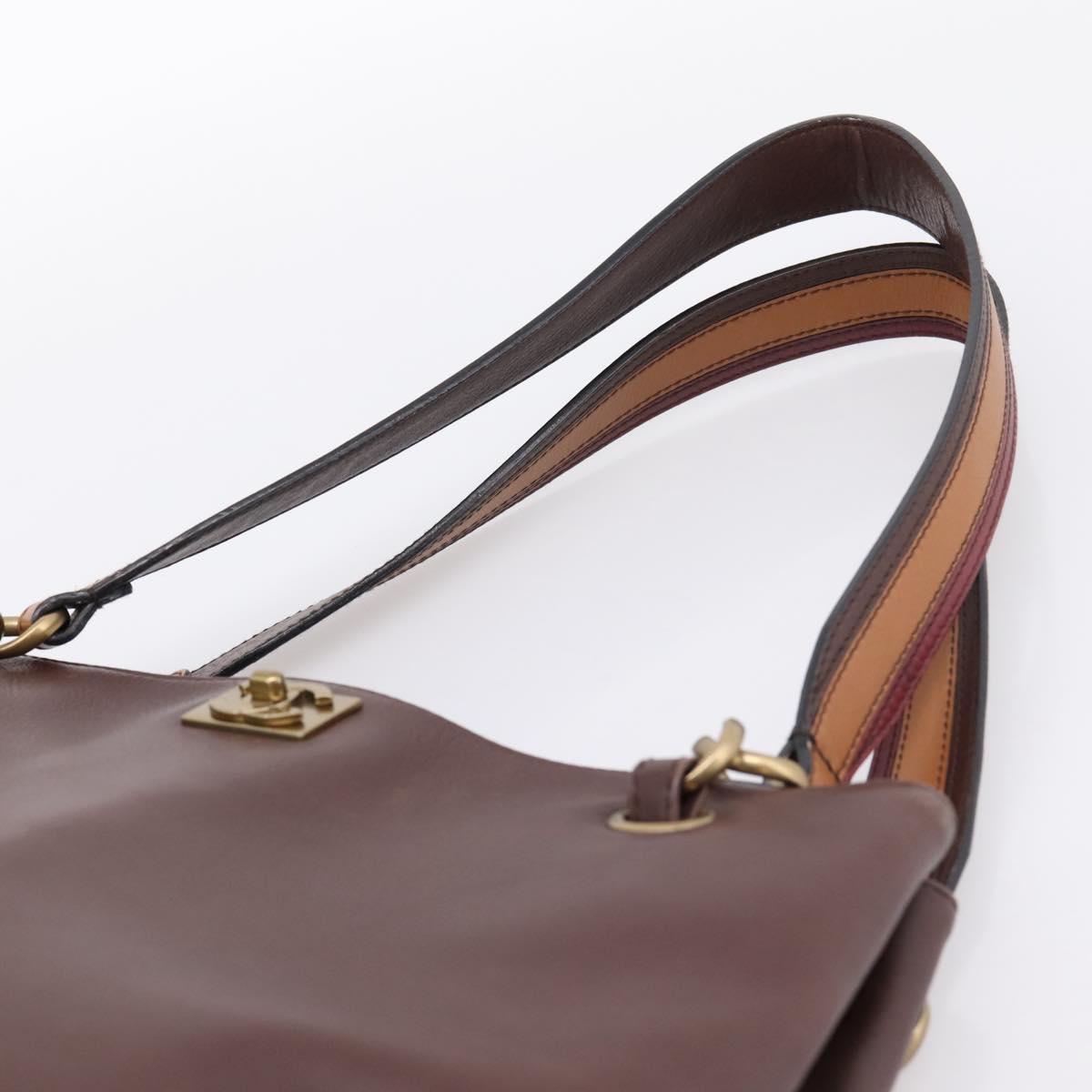 CHANEL Tote Bag Leather Brown Gold Tone CC Auth 204638V