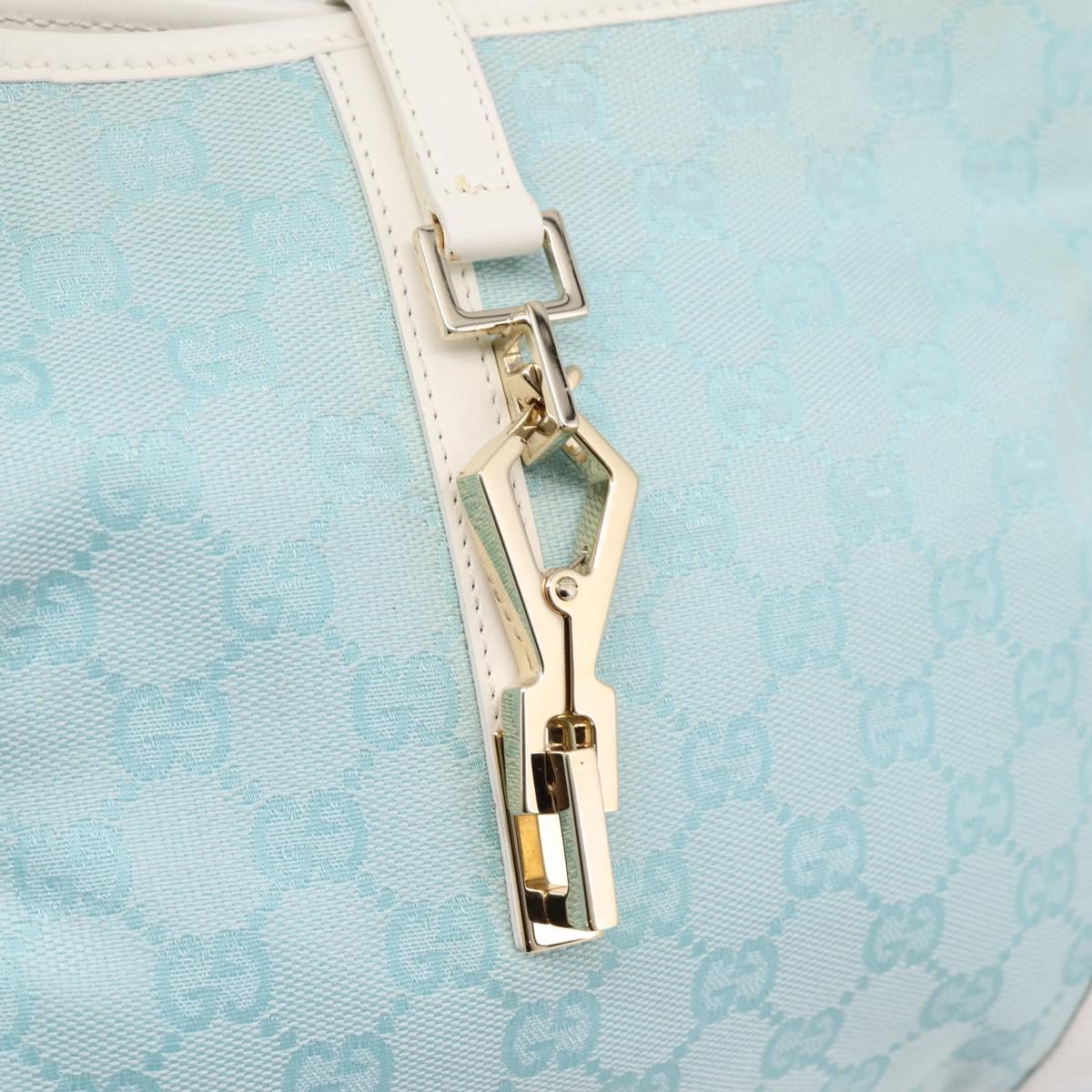 GUCCI GG Canvas Jackie Shoulder Bag Light Blue Gold Tone 001 4057 Auth 204640V