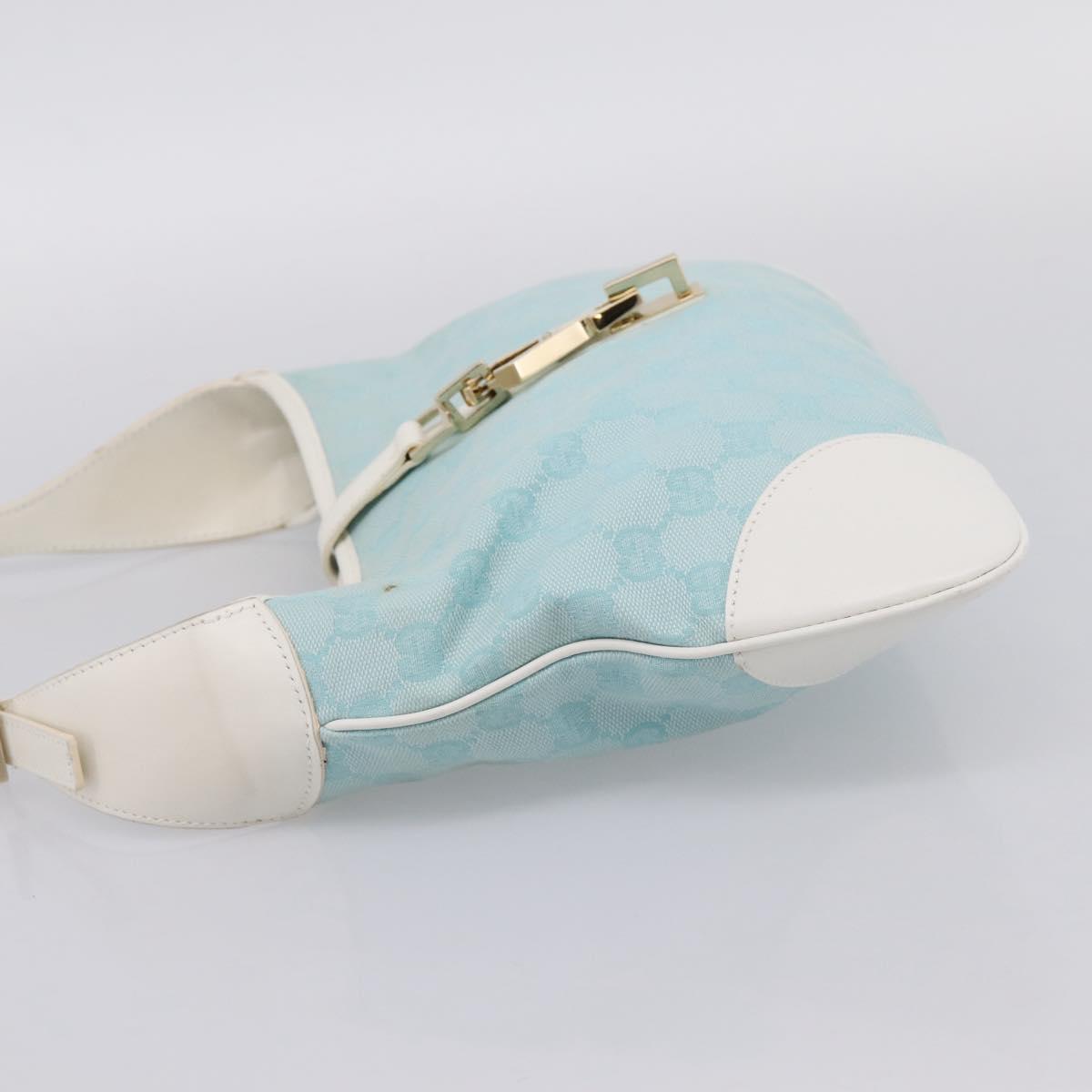GUCCI GG Canvas Jackie Shoulder Bag Light Blue Gold Tone 001 4057 Auth 204640V
