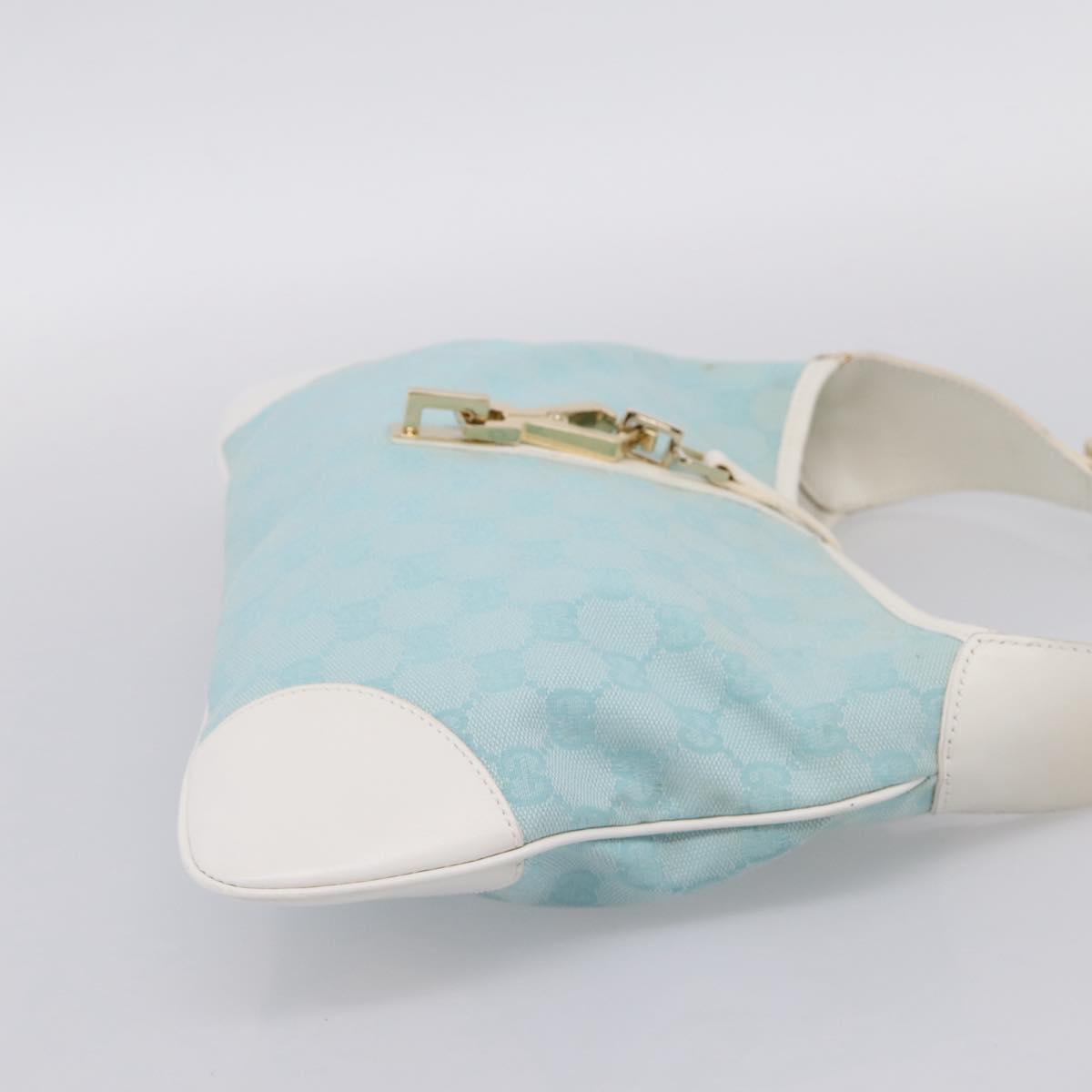 GUCCI GG Canvas Jackie Shoulder Bag Light Blue Gold Tone 001 4057 Auth 204640V