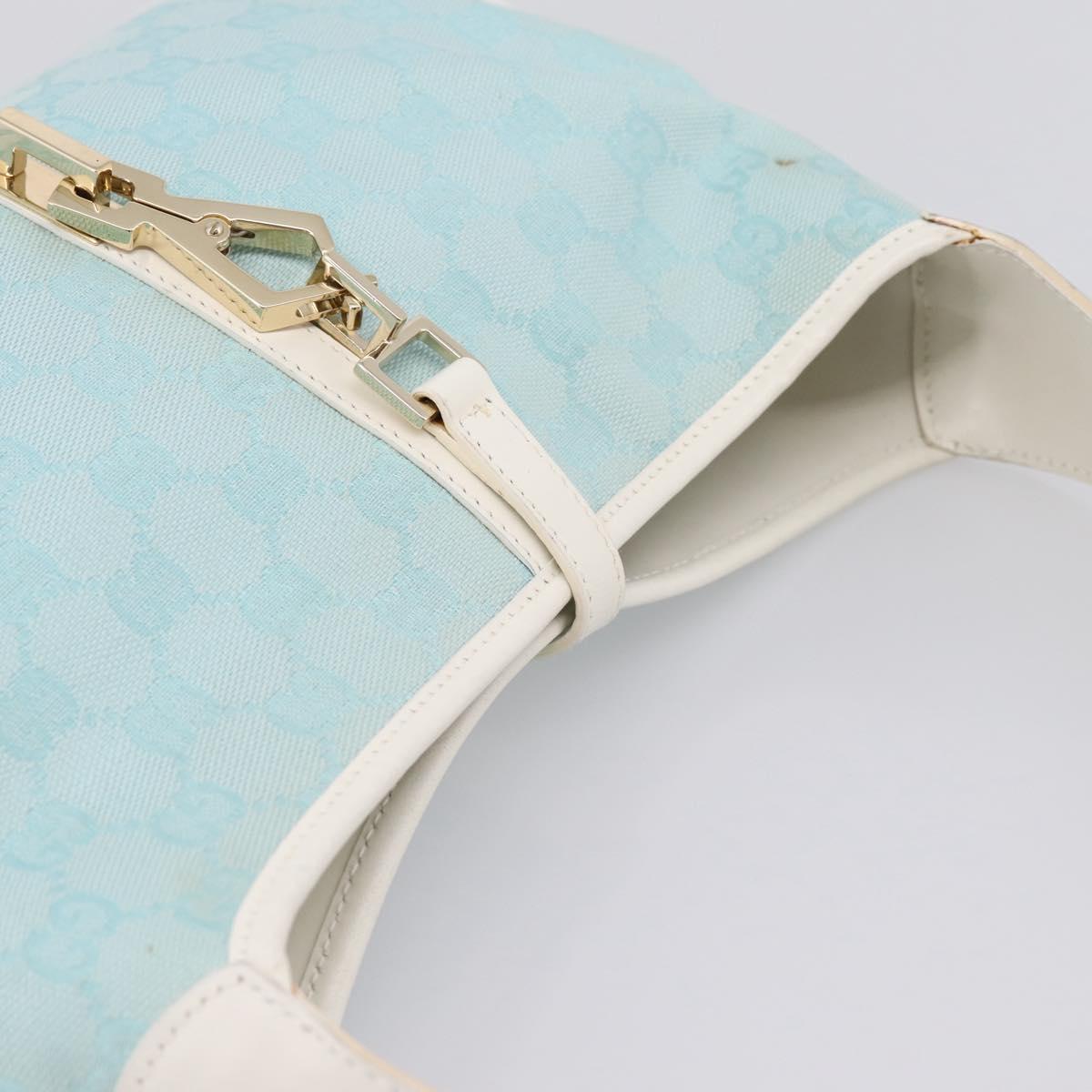 GUCCI GG Canvas Jackie Shoulder Bag Light Blue Gold Tone 001 4057 Auth 204640V