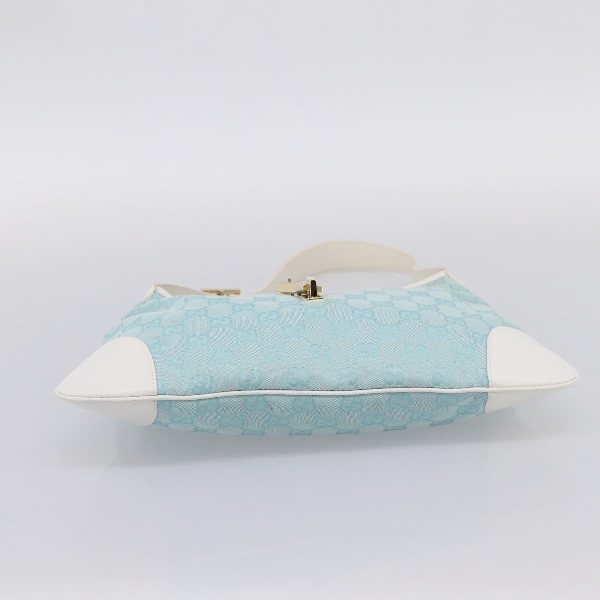 GUCCI GG Canvas Jackie Shoulder Bag Light Blue Gold Tone 001 4057 Auth 204640V