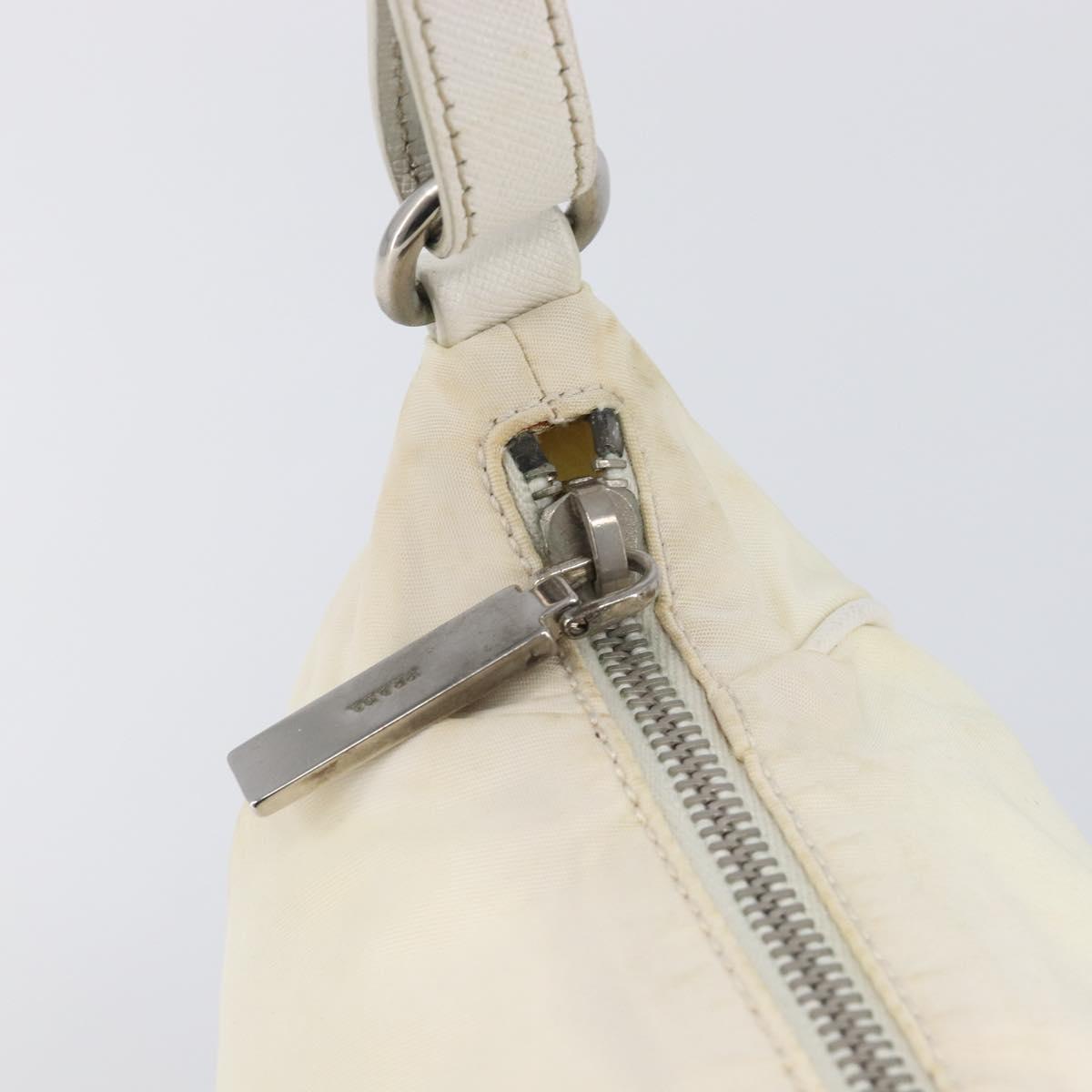 PRADA Shoulder Bag Nylon Ivory Silver Auth 204641A
