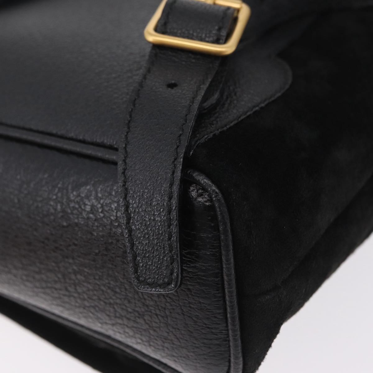 GUCCI Bamboo Backpack Suede Black Gold Tone 003 1705 0030 Auth 204642A