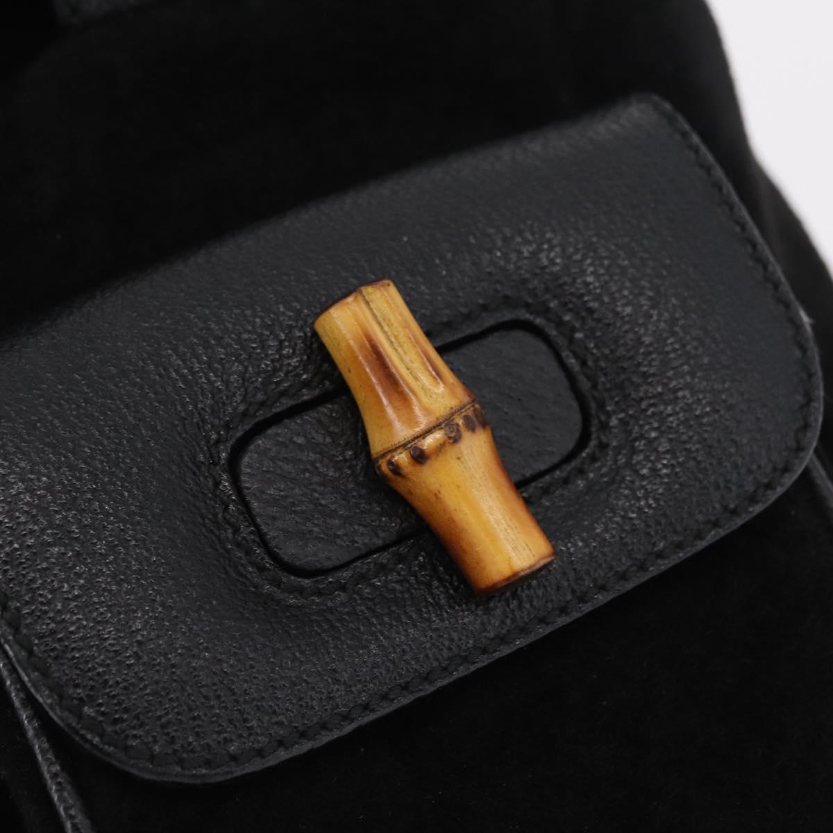 GUCCI Bamboo Backpack Suede Black Gold Tone 003 1705 0030 Auth 204642A