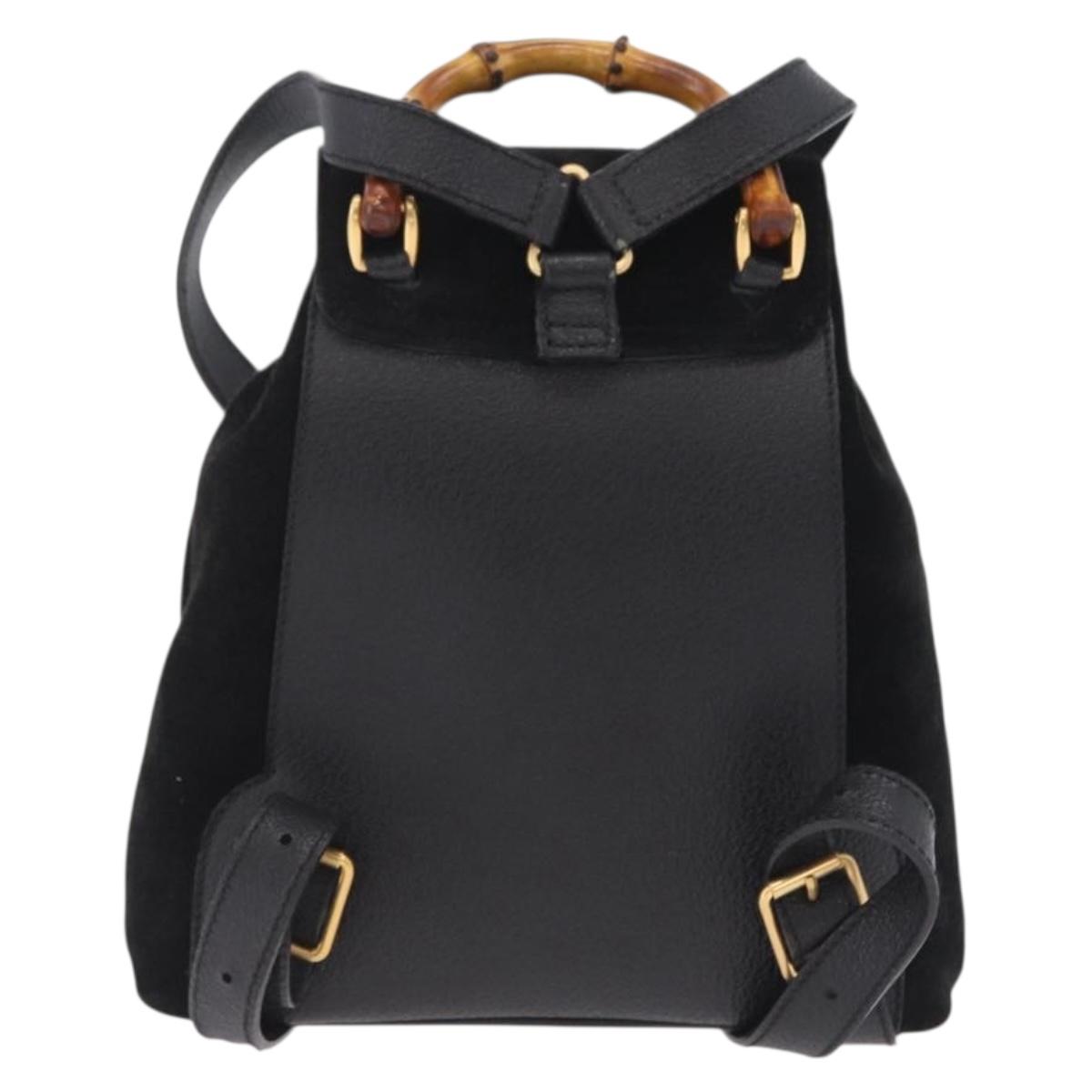 GUCCI Bamboo Backpack Suede Black Gold Tone 003 1705 0030 Auth 204642A