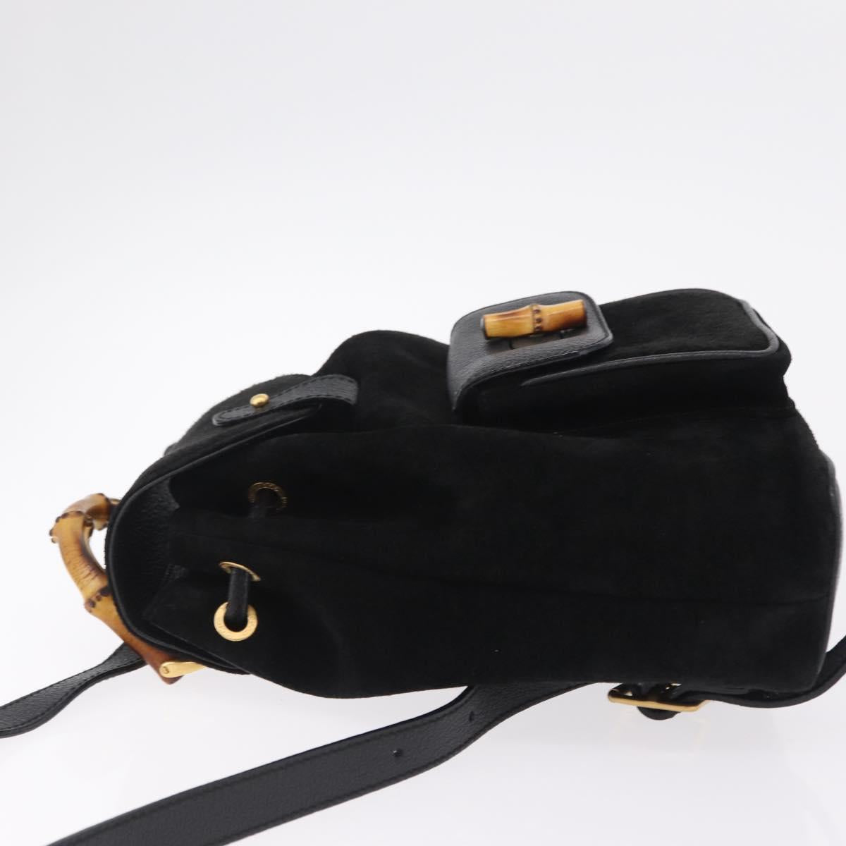GUCCI Bamboo Backpack Suede Black Gold Tone 003 1705 0030 Auth 204642A
