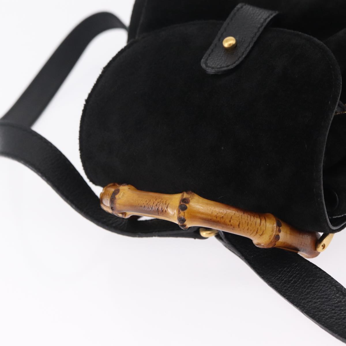 GUCCI Bamboo Backpack Suede Black Gold Tone 003 1705 0030 Auth 204642A