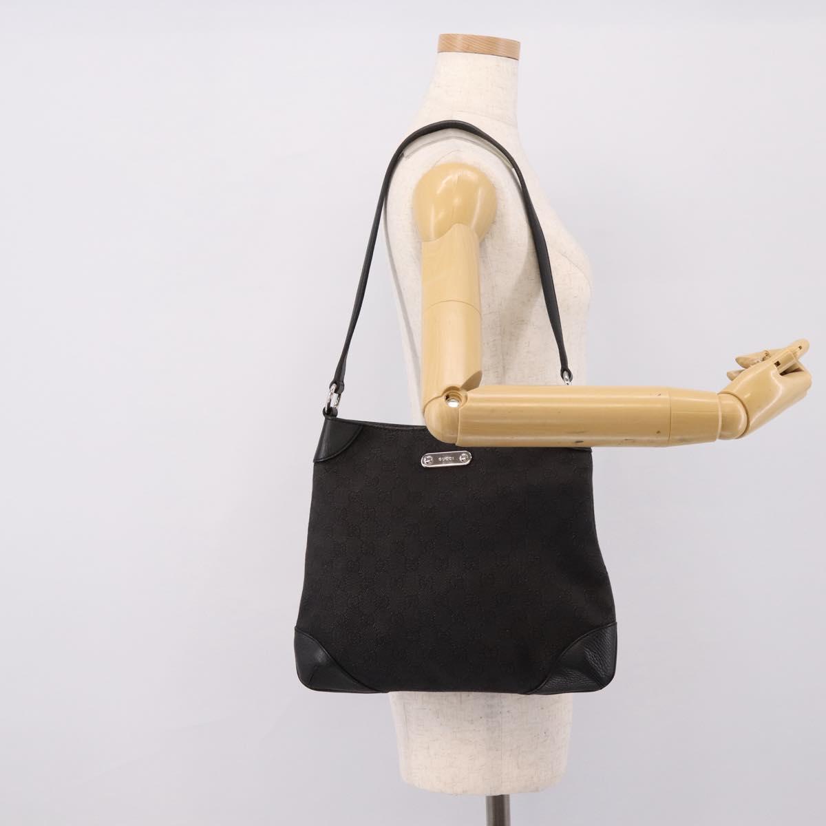 GUCCI GG Canvas Shoulder Bag Outlet Black Silver 196140 Auth 204643V