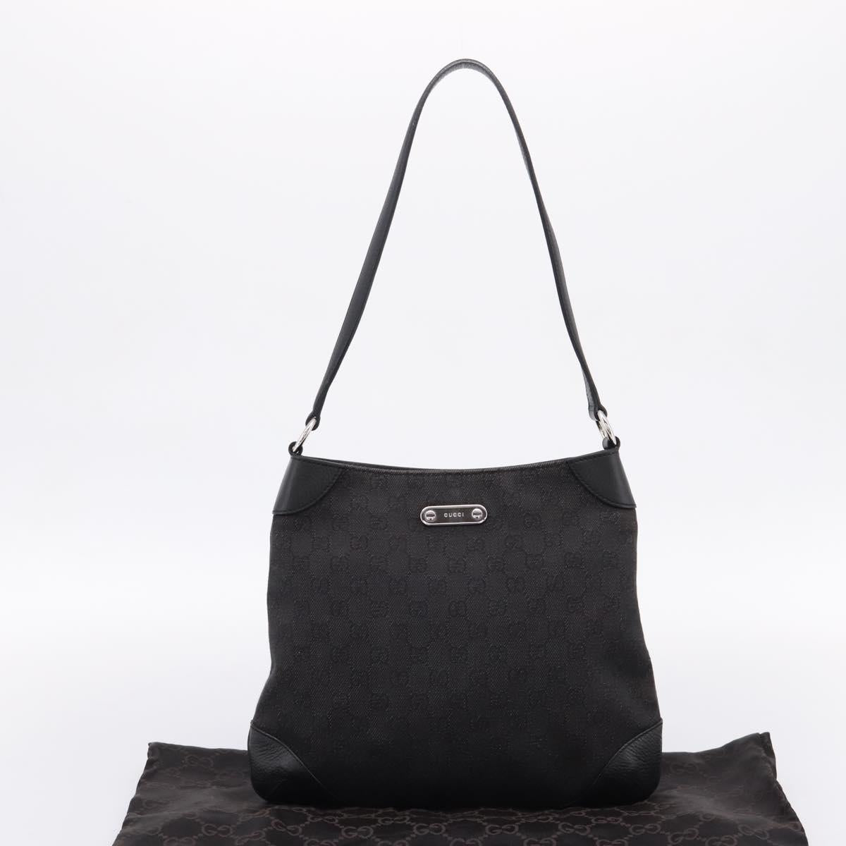 GUCCI GG Canvas Shoulder Bag Outlet Black Silver 196140 Auth 204643V