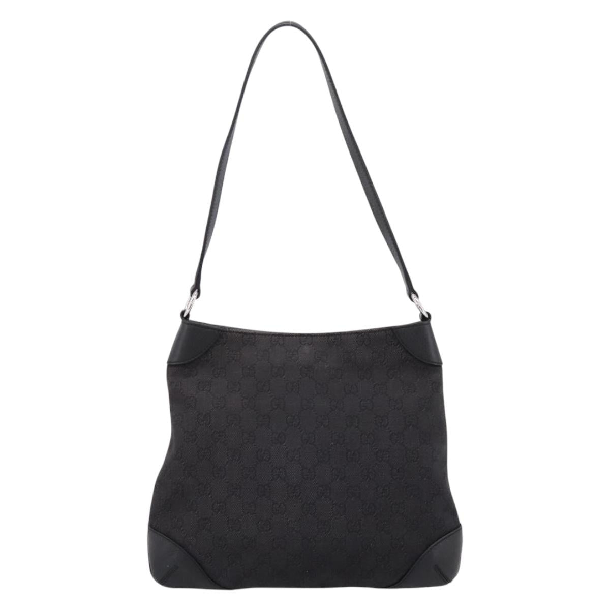 GUCCI GG Canvas Shoulder Bag Outlet Black Silver 196140 Auth 204643V