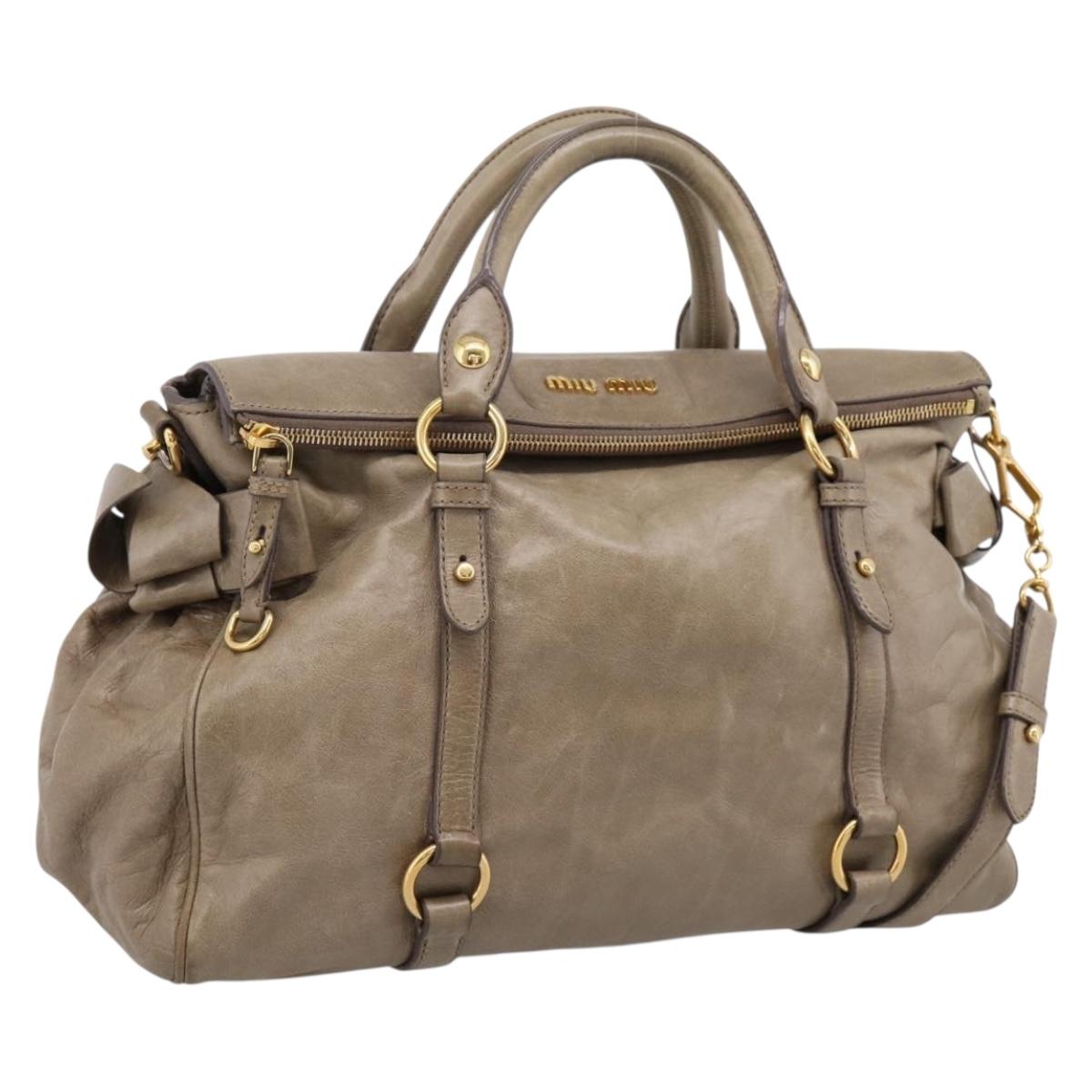 Miu Miu Vitellolux Hand Bag Leather 2way Beige Gold Tone Auth 204644V