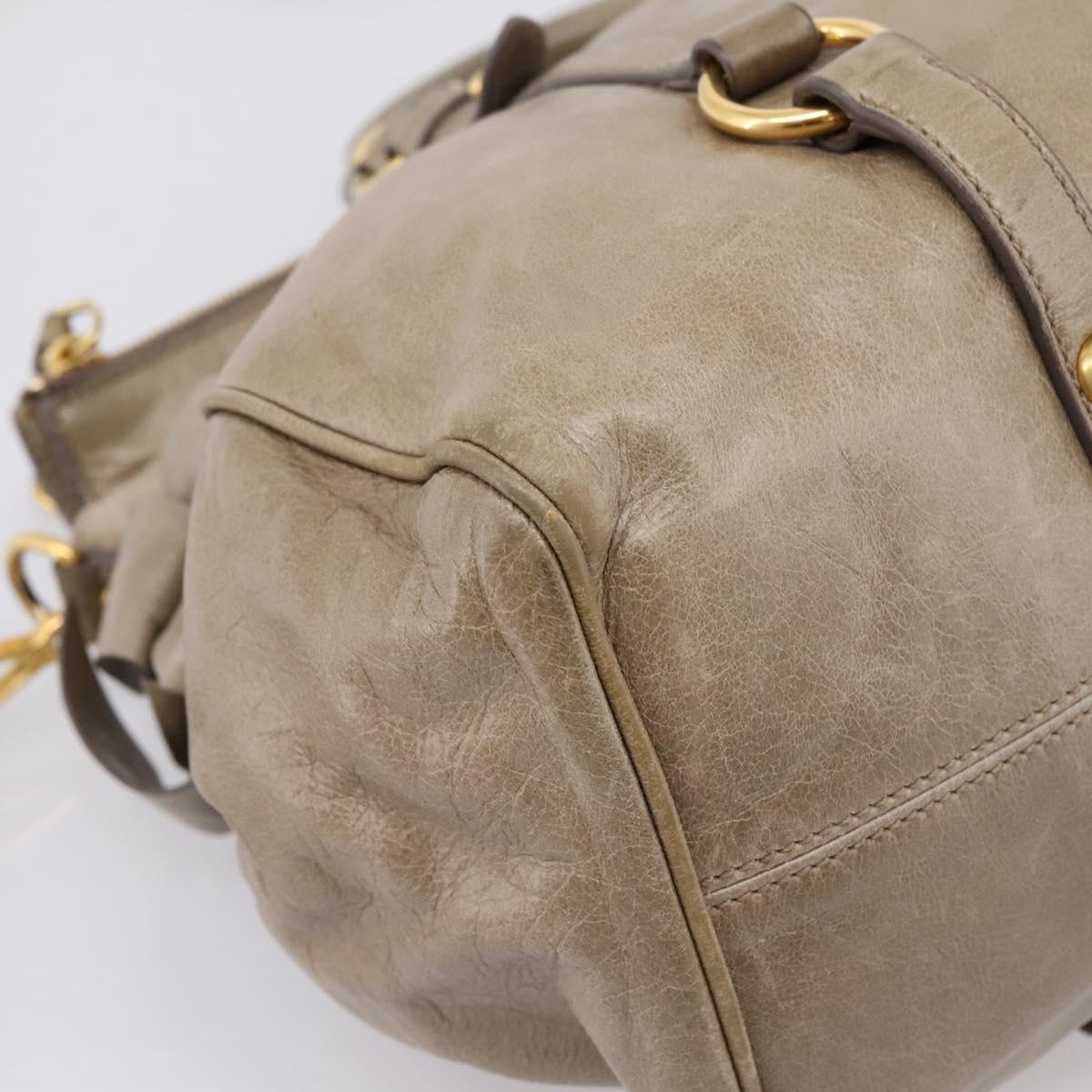 Miu Miu Vitellolux Hand Bag Leather 2way Beige Gold Tone Auth 204644V