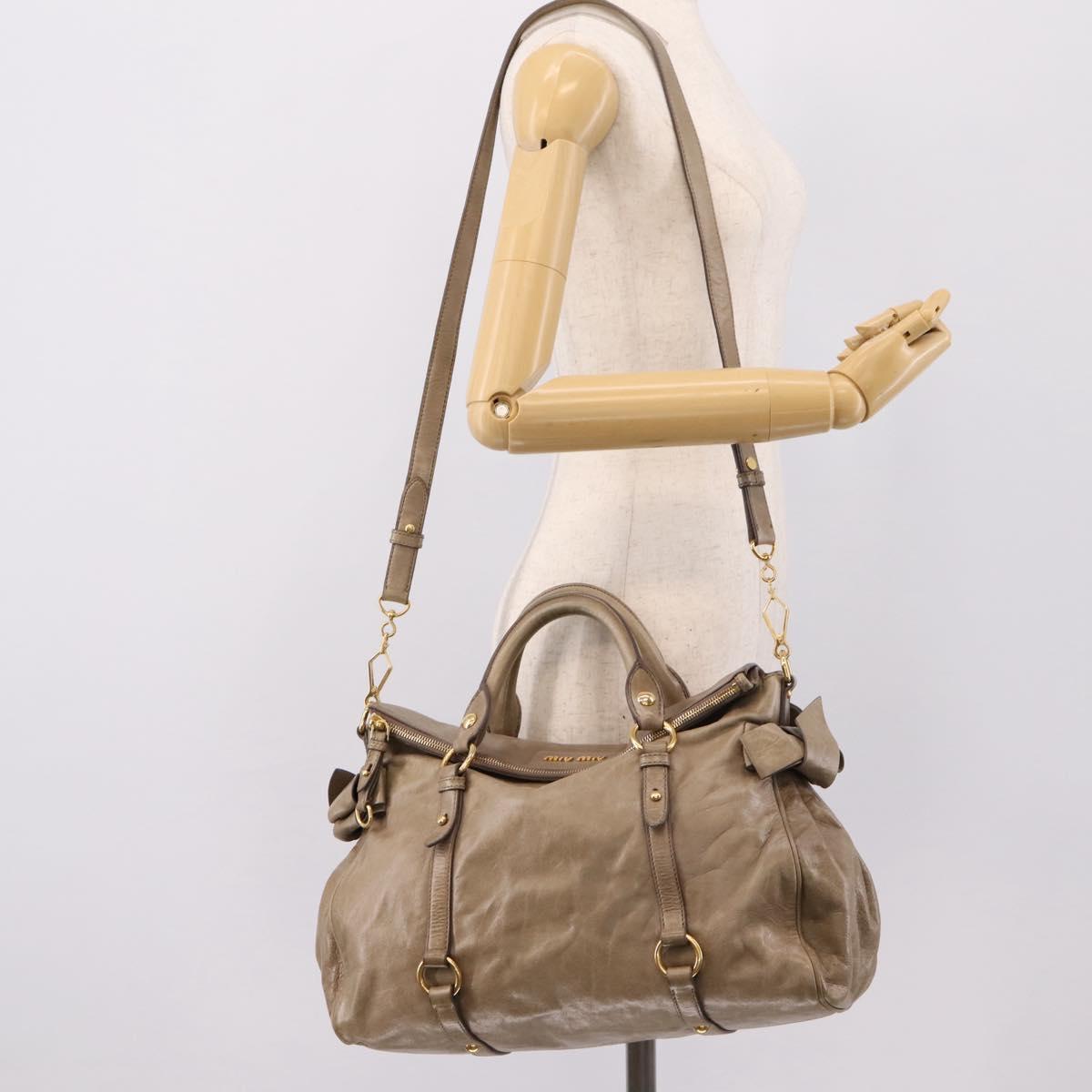 Miu Miu Vitellolux Hand Bag Leather 2way Beige Gold Tone Auth 204644V
